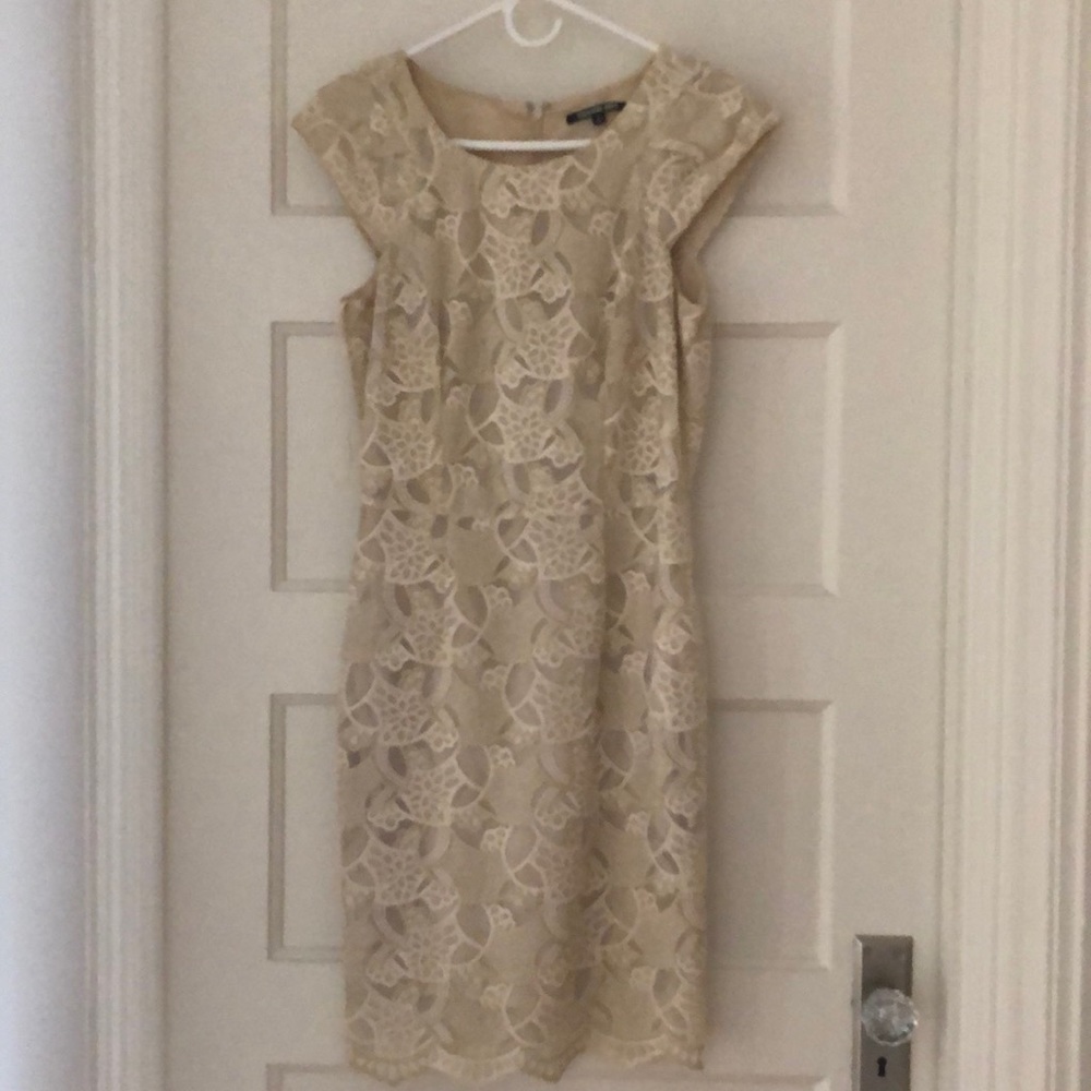 Gianni Bini Cap Sleeve Off White Gold Lace Dress